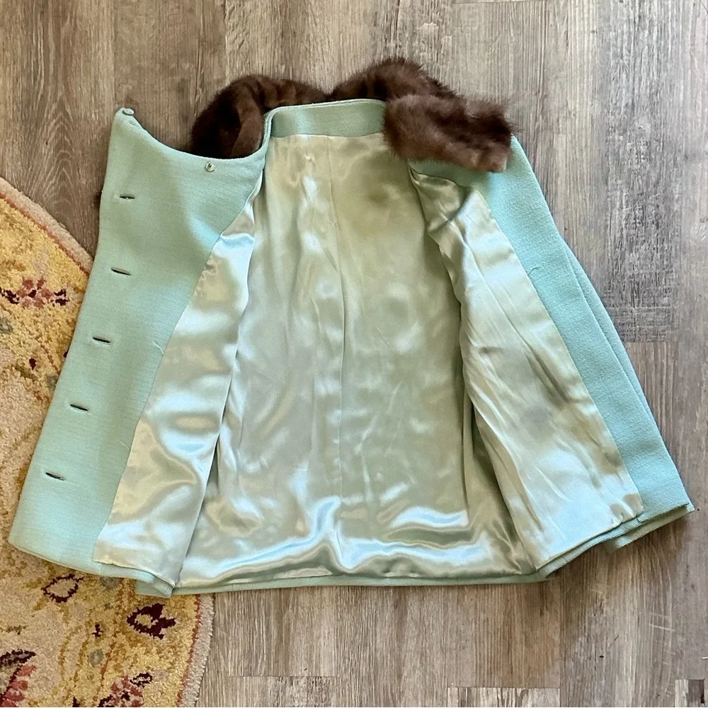 Vintage 1960 Blue Fur Collar Mod Side Button Jacket - Picture 12 of 13